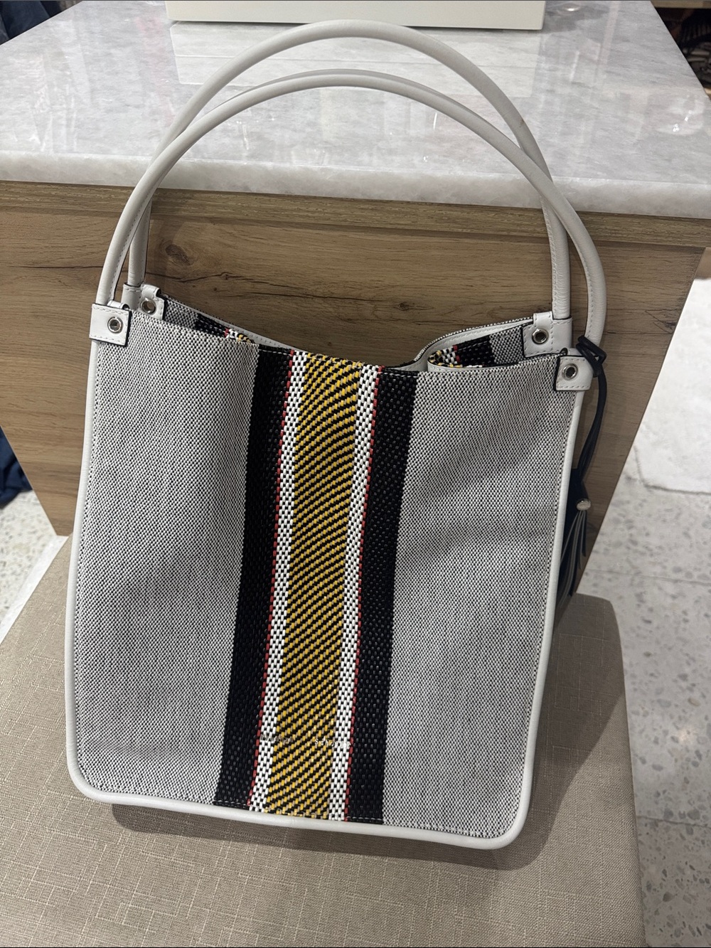 Proenza Schouler Women's Striped Tote Bag in white with Yellow Blue Red stripes